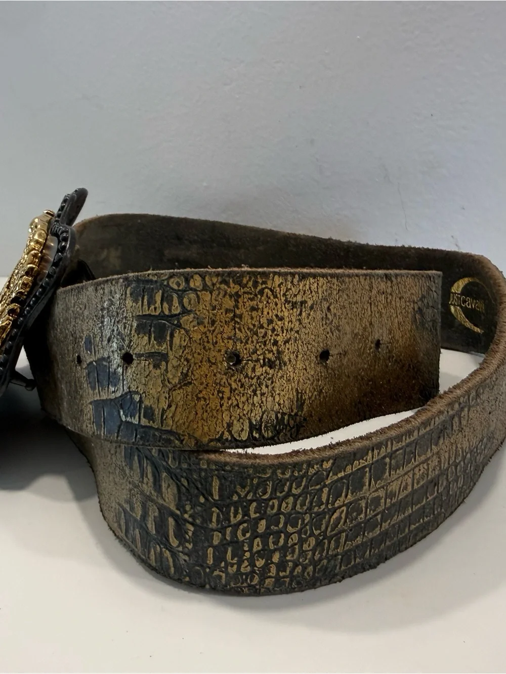 Just Cavalli Gold and Black Distressed Women's Belt